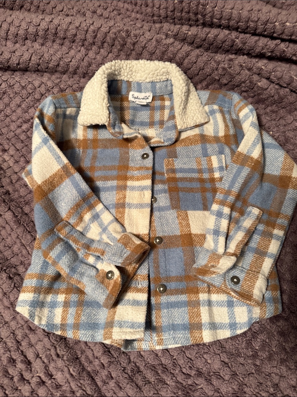 Splendid Kids Blue, Brown & Cream Plaid Sherpa Collar Shirt Jacket